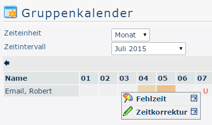 Gruppenkalender Freizeit Zeitkorrektur